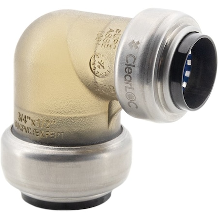 Legend Valve Transparent Push-to-Connect Fittings, 3/4in X 1/2in Push Fit Elbow 457-084